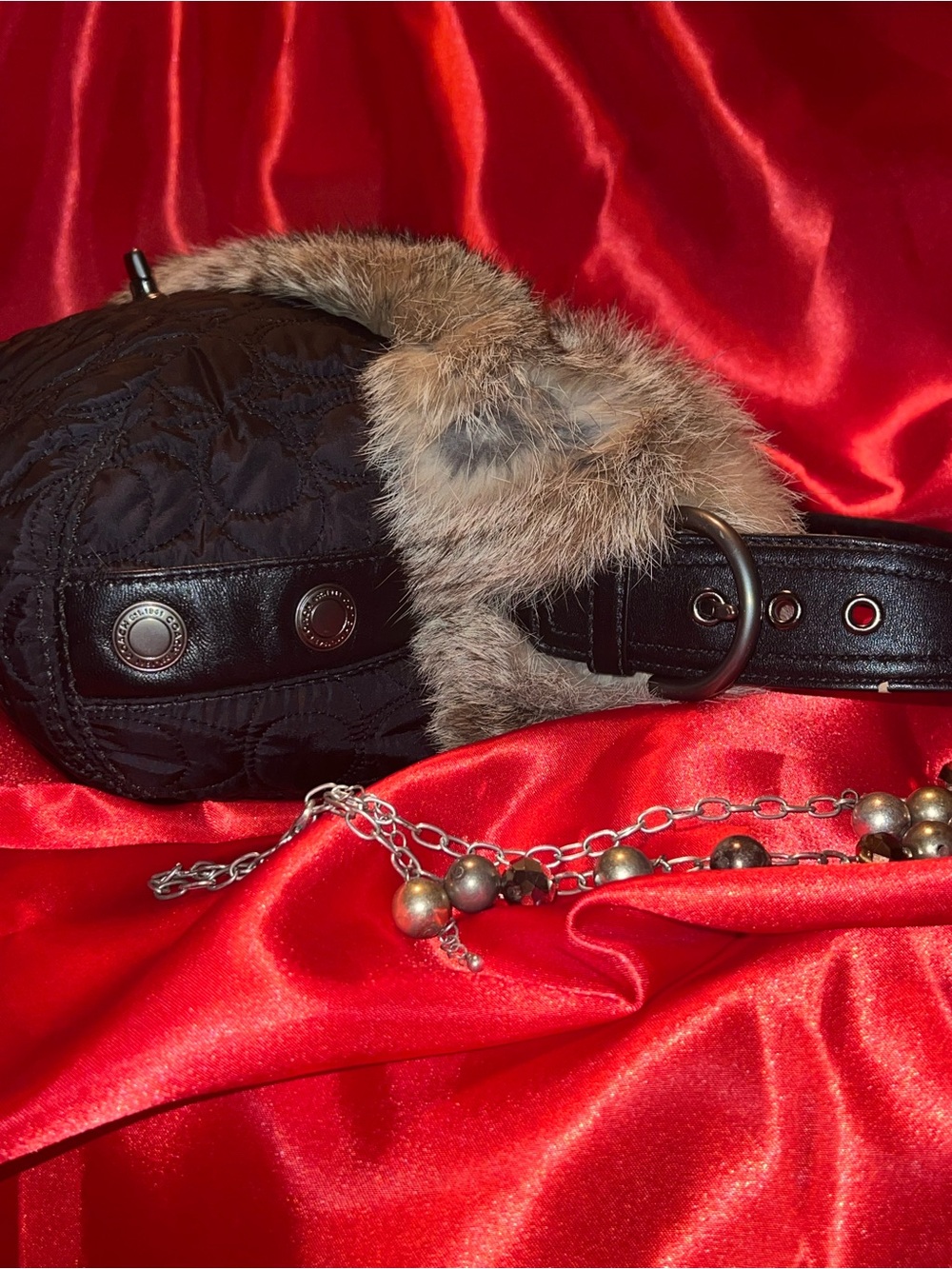 Coach Black Quilted Hobo with Natural Fur Trim - Picture 6 of 16